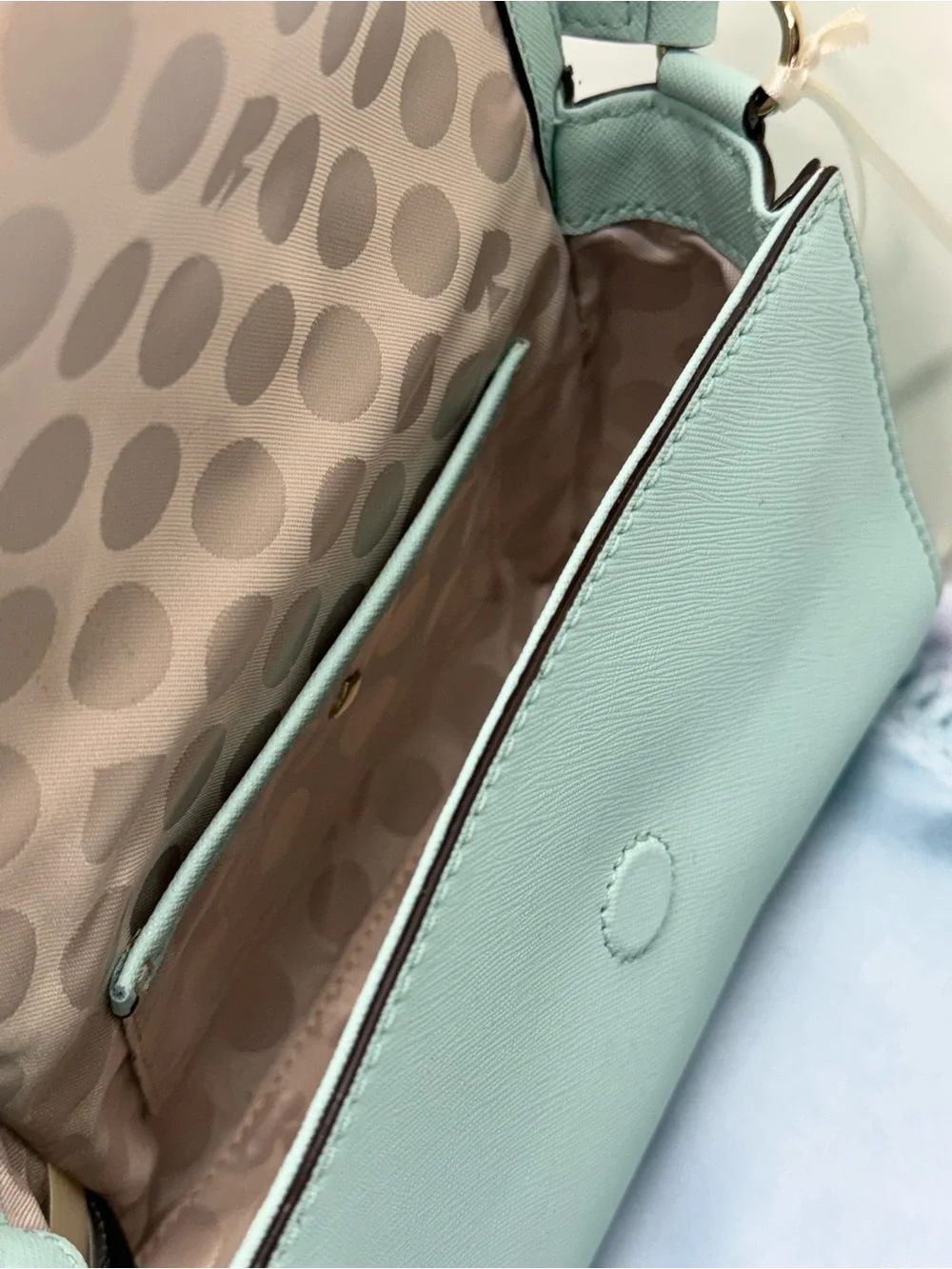 (new+tag) Kate Spade mint green saffiano leather crossbody bag grace blue